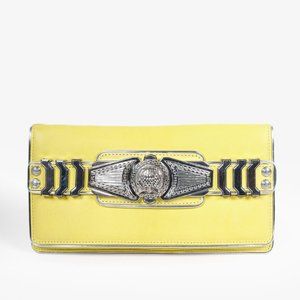 Balmain Paris Yellow Leather Medallion Clutch
